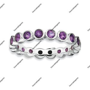 Amethyst Eternity Band Ring • Sterling Silver Stackable Ring • February Birthstone Ring • Purple Gemstone Ring • Dainty Promise Band