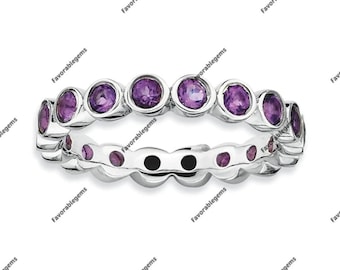Amethyst Eternity Band Ring: Art Deco 925 Sterling Silver