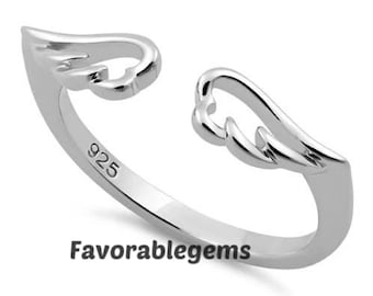 Anel de asas de anjo em prata esterlina: joias de penas Boho