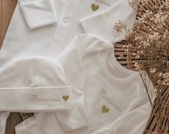 Personalized baby pyjama bodysuit hat