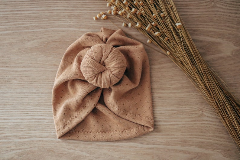 Turban bebe, petite fille Camel