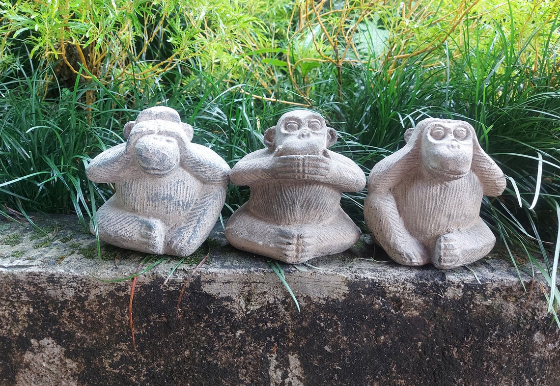 Concrete 3 Monkey Concrete Monkey Statue Monkey Sculpture Etsy