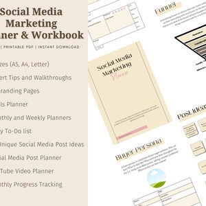 Social Media Marketing Planner, Social Media Content Planner, Social Media Workbook