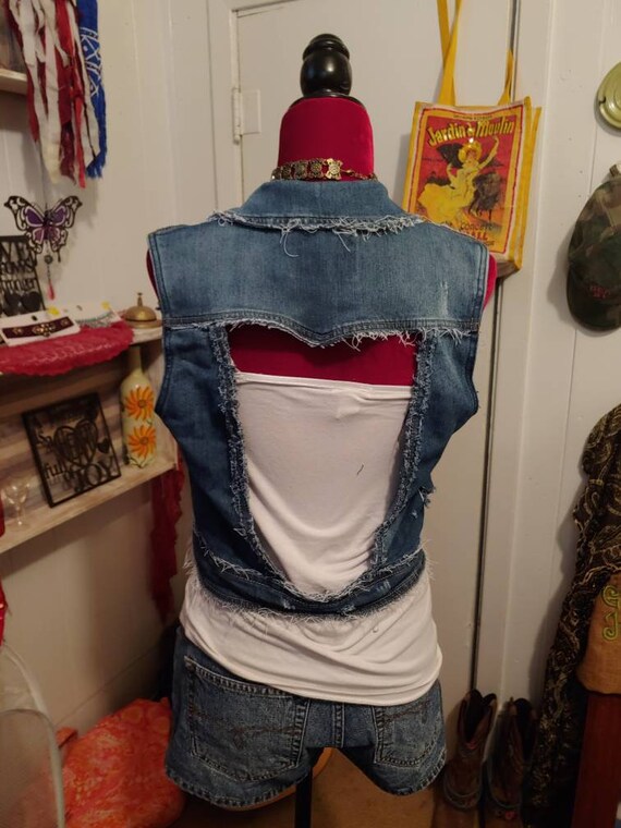 Denim jacket with no sleeves. Fab on. Only wore it... - Depop