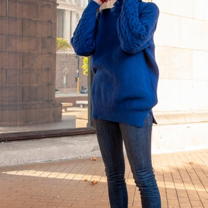 Bulky Sweater, Wool Cable Knit Sweater,Blue Pullover,Winter Knitted Sweater,Chunky Sweater,Turtleneck Jumper,Plus Size Sweater,Cozy Clothing image 8