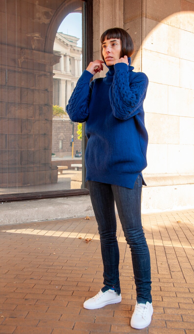 Bulky Sweater, Wool Cable Knit Sweater,Blue Pullover,Winter Knitted Sweater,Chunky Sweater,Turtleneck Jumper,Plus Size Sweater,Cozy Clothing image 8