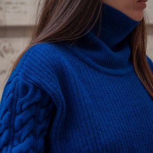 Bulky Sweater, Wool Cable Knit Sweater,Blue Pullover,Winter Knitted Sweater,Chunky Sweater,Turtleneck Jumper,Plus Size Sweater,Cozy Clothing image 4