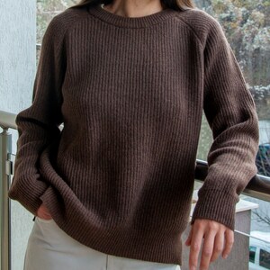 Turtleneck Sweater, Lambswool Sweater, Blue Jumper, Wool Knit Sweater, Ribbed Sweater, Pullover Sweater, Warm Sweater Women, Wool Gift Her Brown