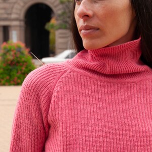 Turtleneck Sweater, Lambswool Sweater, Blue Jumper, Wool Knit Sweater, Ribbed Sweater, Pullover Sweater, Warm Sweater Women, Wool Gift Her French Rose