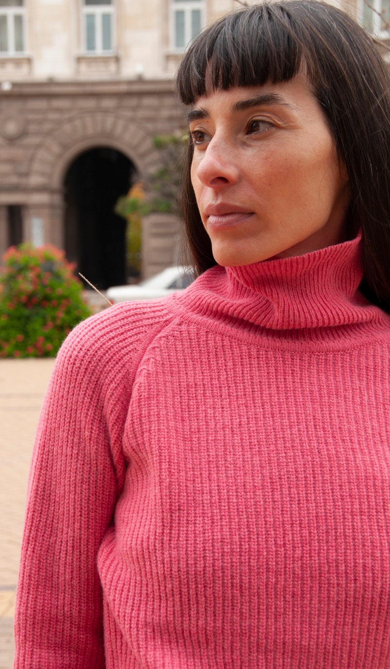 Turtleneck Sweater, Lambswool Sweater, Blue Jumper, Wool Knit Sweater, Ribbed Sweater, Pullover Sweater, Warm Sweater Women, Wool Gift Her French Rose