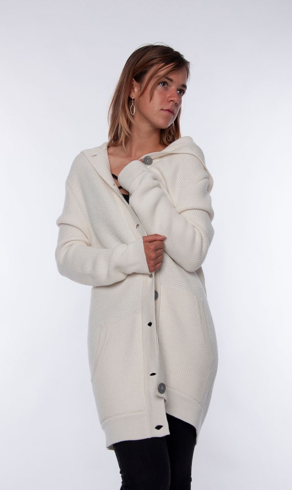 Soft Merino Cardigan off White Hoodie Wool Knit Jacket Warm - Etsy
