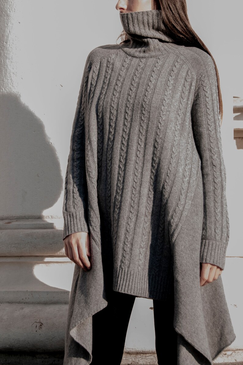 Wool Knit Tunic, Asymmetric Pullover, Turtleneck Sweater Tunic, Knit Jumper,Warm Wool Sweater,Cable Knit Wool Sweater,Winter Pullover, Loose image 5