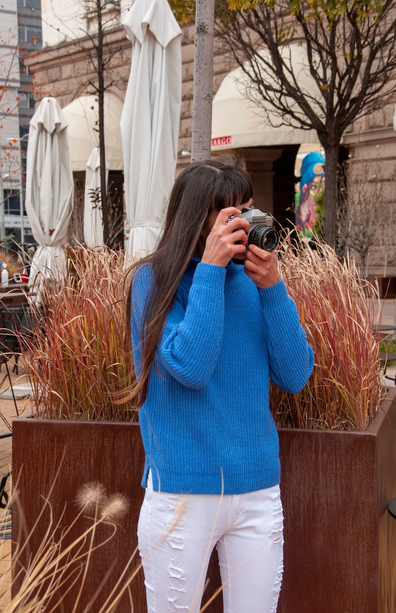 Turtleneck Sweater, Lambswool Sweater, Blue Jumper, Wool Knit Sweater, Ribbed Sweater, Pullover Sweater, Warm Sweater Women, Wool Gift Her image 3