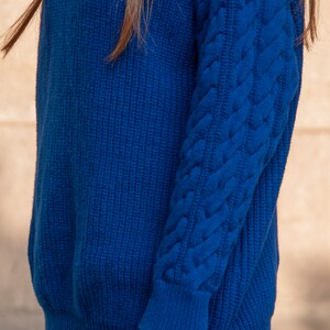 Bulky Sweater, Wool Cable Knit Sweater,Blue Pullover,Winter Knitted Sweater,Chunky Sweater,Turtleneck Jumper,Plus Size Sweater,Cozy Clothing Midnight blue