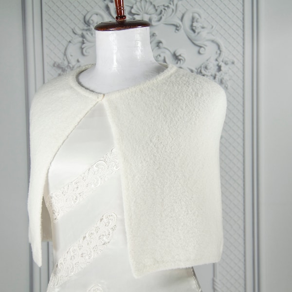 Boléro blanc de mariage, veste duveteuse de mariée, vêtements pelucheux, châle douillet, pull en maille ample, hiver chaud, haut en laine douce, couverture courte élégante