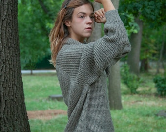 Merino Wool Sweater, Dark Beige Pullover, Knitted Sweater Women, Loose Pullover, Wool Winter Sweater,Oversized Knit Top, Minimalist Clothing