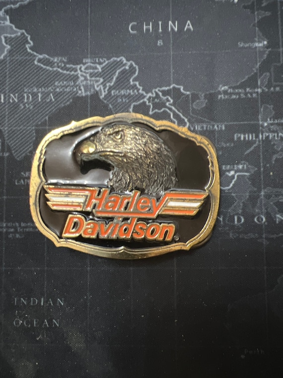Harley-Davidson Eagle Emblem Belt Buckle - Gold & Orange Vintage Rare Harley Davidson Eagle Belt Buckle Harmony Metal  main image 4