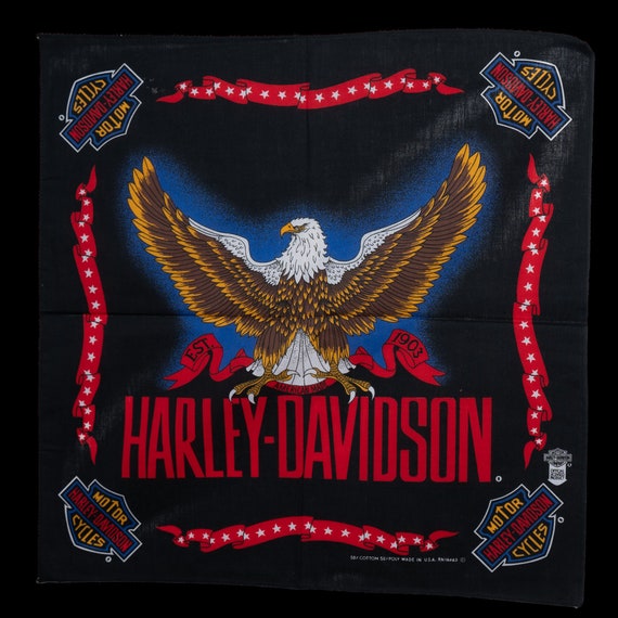 Bandana Vintage Harley-Davidson - Motif Avec Moto Et Bar & Shield - Coton Mélangé - Occasion Très Bon état