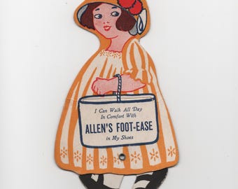 1922 “Walking Doll” Advertising Die‑Cut • Allen’s Foot‑Ease J.B. Carroll Co Chicago • Rotating Wheel Trade Card • Vintage Ephemera