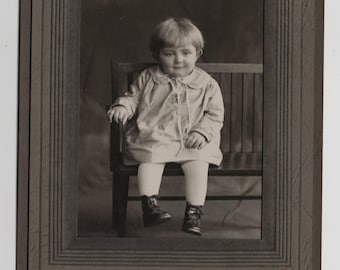 Antique Child Portrait – Early 1900s Photo, Embossed Folder, Little Girl Boots
