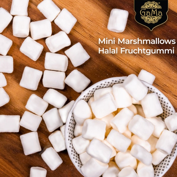 Mini Marshmallows Weiß Halal (Marshmallow, Vanille) 1Kg Schaumzucker für Kinder | mit Fruchtsaft | Frucht Gummi | Türkische mini Süßigkeit