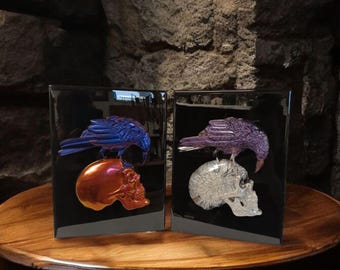 Skull & Raven, Wall Hanging, 9X12 Art, Handmade Resin Art, Gifts for Him/Her, Beauty in Death, Customizable, Home Decor, Accents, Life/Death