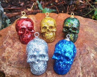 Skull Ornaments, Set of 5, You Choose Colors, Mini Resin Skulls, Gifting, Hanging, Decorative Little Resin Skulls, Fun & Unique Art Pieces