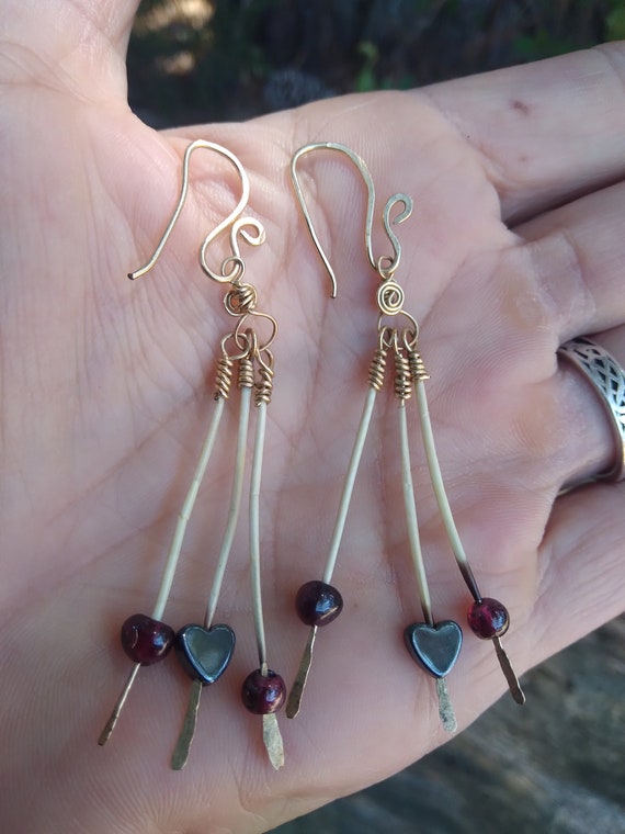 Drop Earrings, Hand Made Native, 10-14Kt Gold, Qui