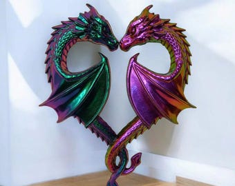 Love Dragons, Heart Shape, You Customize, Handmade, Resin Art, Wall Art, Accents, Mystical, Dragons, Color Shift, Anniversary, Fantasy, Love