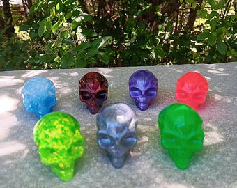 Alien Skulls, Resin Art Sculptures, Handmade, Customizable, The Unknown, Art Collections, Other World's, Game Pieces, Fun & Creepy