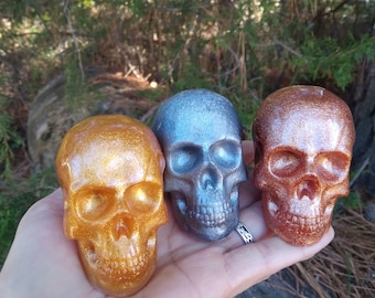 Skulls, Precious Metals Themed, Handmade Resin Skulls, Collector, Vibrant Color, Customizable, Man/She Cave, Art Sculpture, Earth Metal