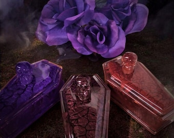 Coffins, Trinket Dishes, W/Mini Skull, 3 Piece, You Customize, Marbleized Affect, Halloween, Gothic Art, Unique, Gifting, Stash Dish, Art