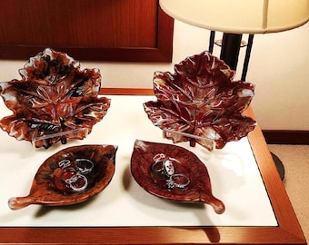 Leaf Dishes/Trays, 2 Piece Set, 2 Color Themes, Autumn Season, Home Accents, Candy, Jewelry, Dining Table Serving, Gift Giving, Handmade Art