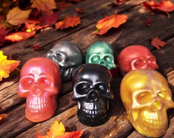 Resin Skulls, Shimmery Color, Home Accents, Halloween Party, Gothic Decor, Spooky, Fall Time, Home Decor, Paper Weight, Customizable, Micas