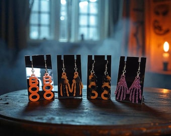 Spooky Fun Drop Earrings, You Customize, Boo, Skeleton Hands, Halloween Jewelry, Party Wear, Gift Treats, Handmade Earrings, Party Favors