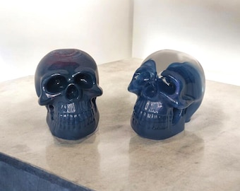 Resin Skulls, Dirty Pour Experiment, Home Accents, Gothic Decor, Spooky, Year Round, Home Decor, Paper Weight, Customizable, Denim Blue Look