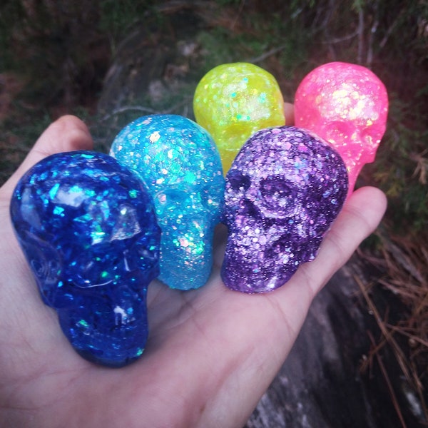Small Skulls, Resin Skulls, Spring Themed, Spring Colors, Sparkly, Customizable, Gifts, Man/She Cave, Easter Basket, Collect, Art Sculpture