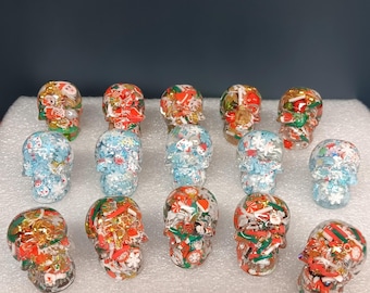 Holiday Mini Skulls, Set of 5, Fun & Unique, 3 Styles, Limited Stock!! Holiday Display, Gift Giving, Mini Clay Pieces, Glitter, Beads
