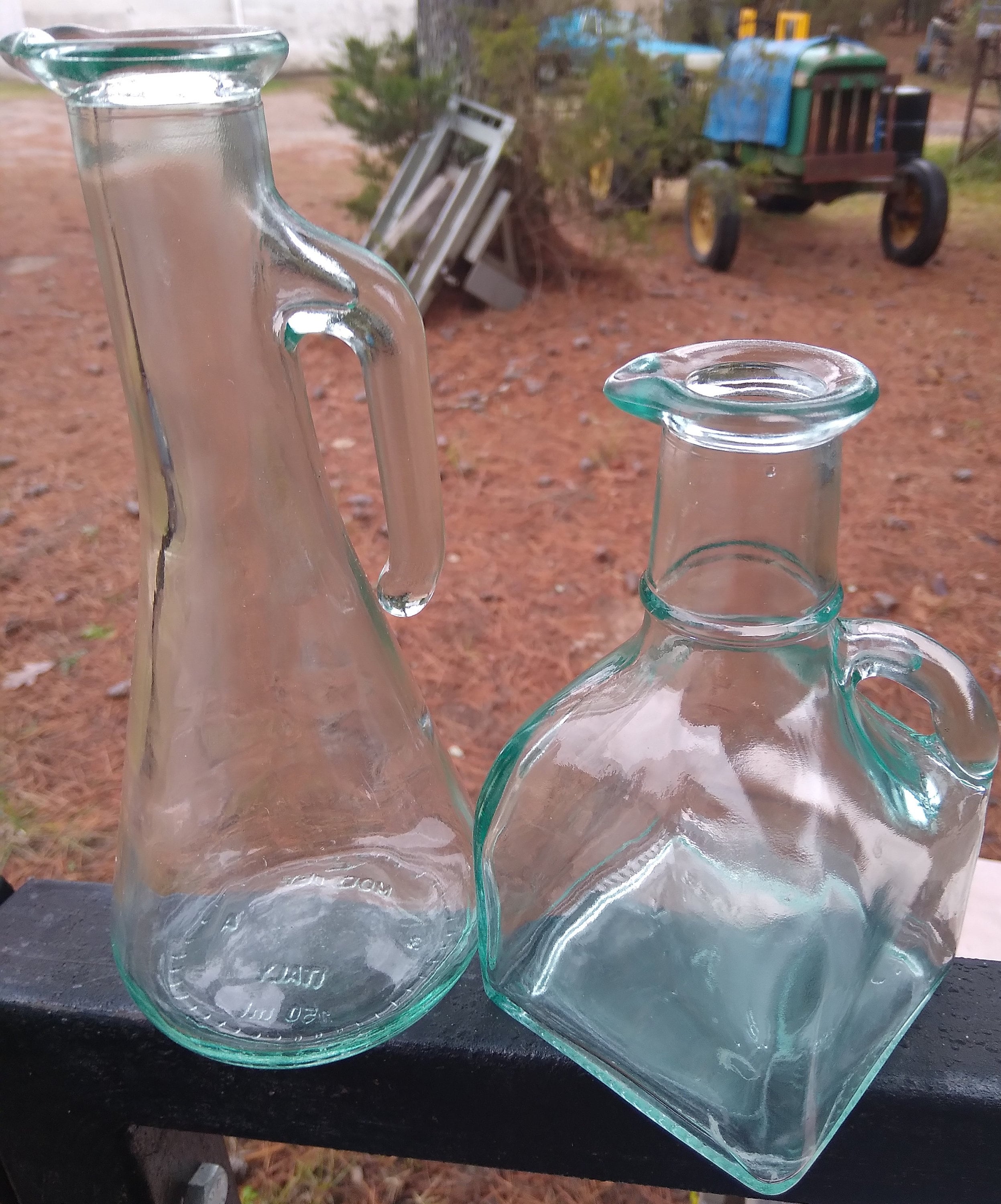 Glass Bottles, Set of 2, Vetreria Etrusca Italy Glass, Aqua Glass