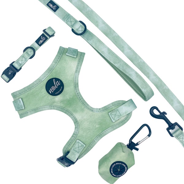 Love Nala - Botanical Collection Bundle - Full Dog Harness Set - Sage Green (Sage Green / Cream)