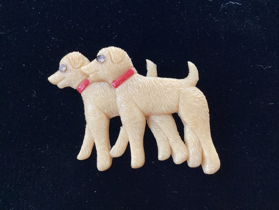 Vintage Signed Japanese Celluloid Doggie Pin - image 1