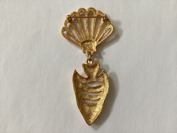 Vintage Golden Scallop Shell & Fish Brooch - image 3