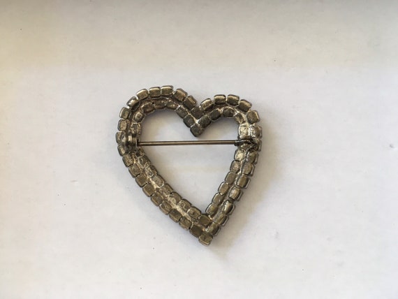 Vintage Sky Blue & Clear Rhinestone Heart Pin - image 3