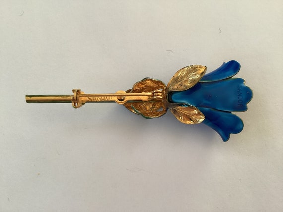 Vintage Signed Sandor Blue Flower Pin - image 2