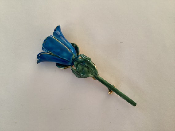 Vintage Signed Sandor Blue Flower Pin - image 1