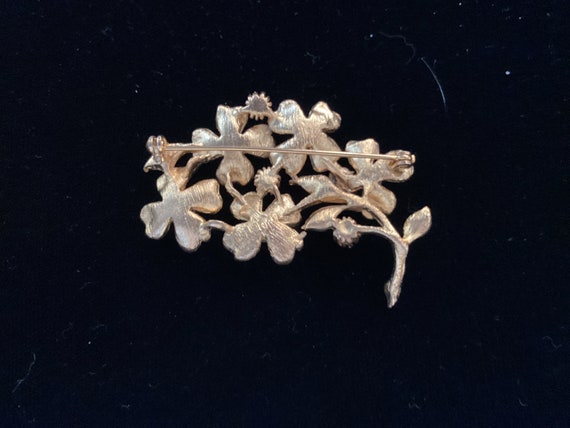 Vintage Enameled Four-leaf Clover Brooch with Pea… - image 3