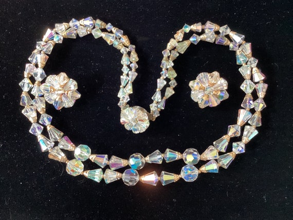 Vintage Austrian Aurora Borealis Crystal Double S… - image 1