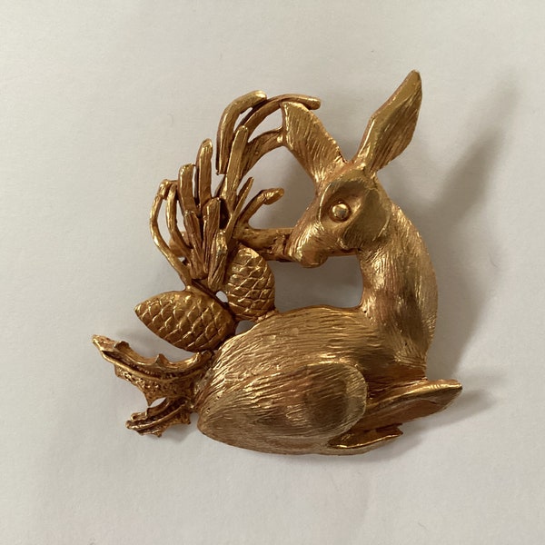 Vintage Signed Raffine Deer Brooch.