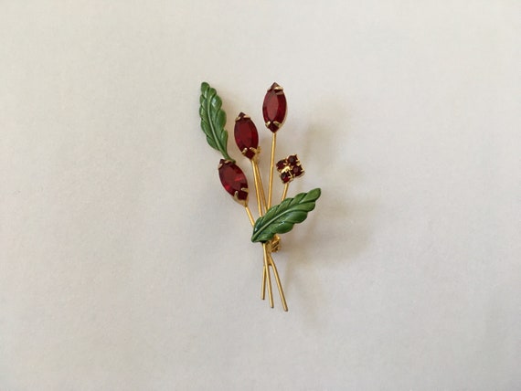 Vintage D & E Rhinestone Floral Bouquet Pin - image 4