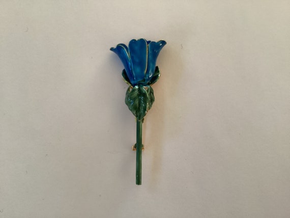 Vintage Signed Sandor Blue Flower Pin - image 3